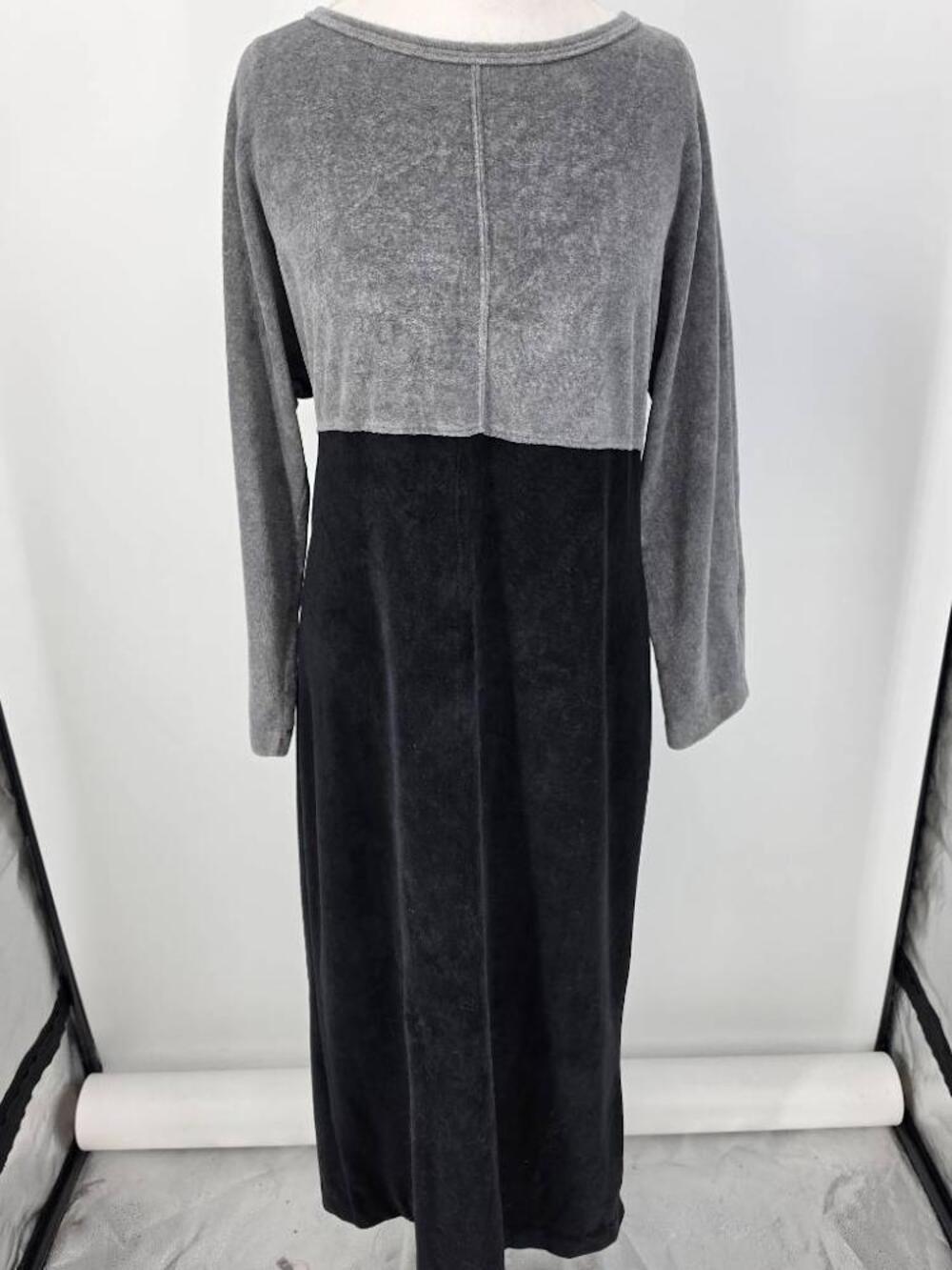 Vintage J Jill Womens M Maxi Dress Gray Black Velour Colorblock Shift 90s